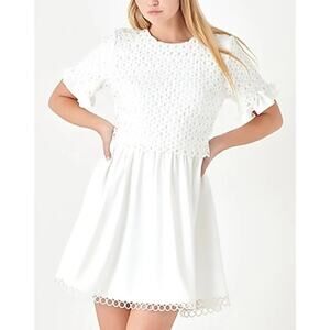 ENGLISH FACTORY Dress Size 1X White Eyelet Mixed Media Bridal Wedding Shower NWT